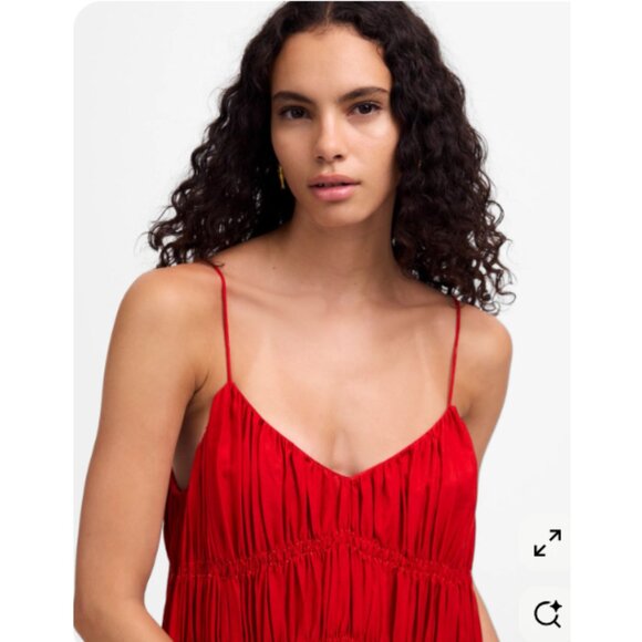 Madewell Linen-Blend Textured V-Neck Midi Dress NWT in Festival Red Large - Picture 12 of 13